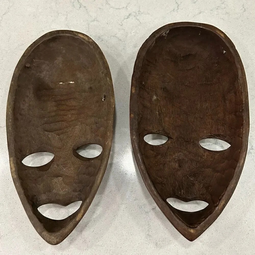 Vtg Handcarved African Man & Woman Wooden Mask Decorative Art 6